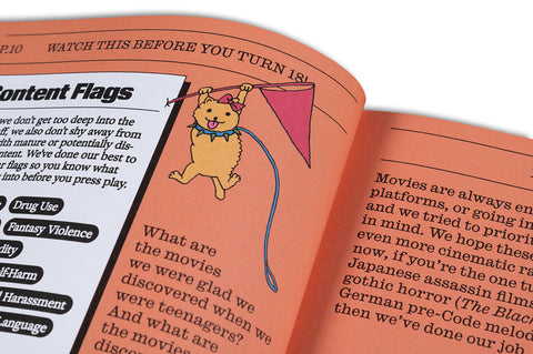 A24 film book titled "Watch This Before You Turn 18!" featuring colorful cover art and detailed pages about movies.