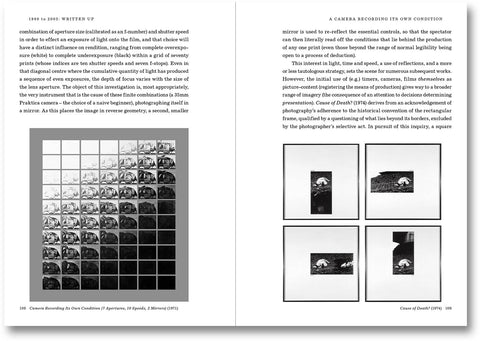 Cover of "Written Down / Written Up" by John Hilliard, published by MACK, featuring abstract artwork and text elements.