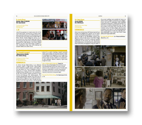 Open spread of A24's "On Location in New York City" film book showing city scenes and behind-the-scenes photography.