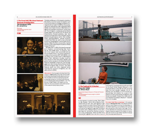 A24 film book titled "On Location in New York City" showing a behind-the-scenes spread featuring NYC cityscape and film production scenes.