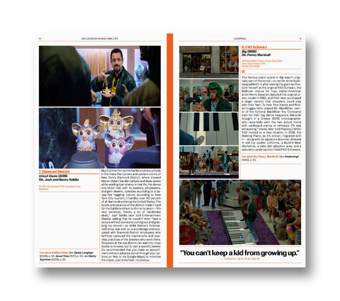 A24 film book titled "On Location in New York City" showing a spread of pages with NYC cityscape and film-related images.