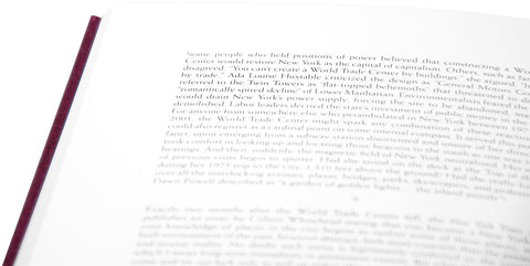Close-up of the cover of "Red Eye to New York," a rare book by MACK, showing detailed typography and design elements.