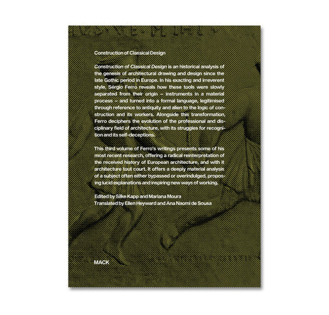 Cover of MACK Architecture Book titled Construction of Classical Design, showcasing classical architectural design illustrations.