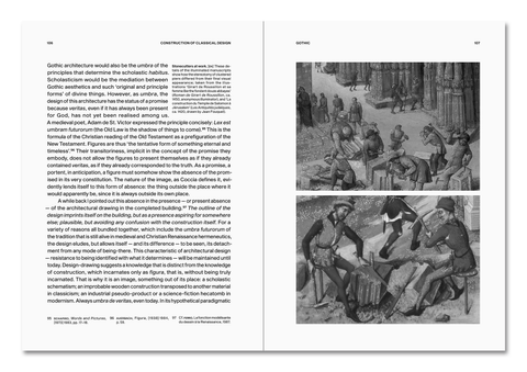 Open architecture book titled "Construction of Classical Design" by MACK showing detailed classical building illustrations.